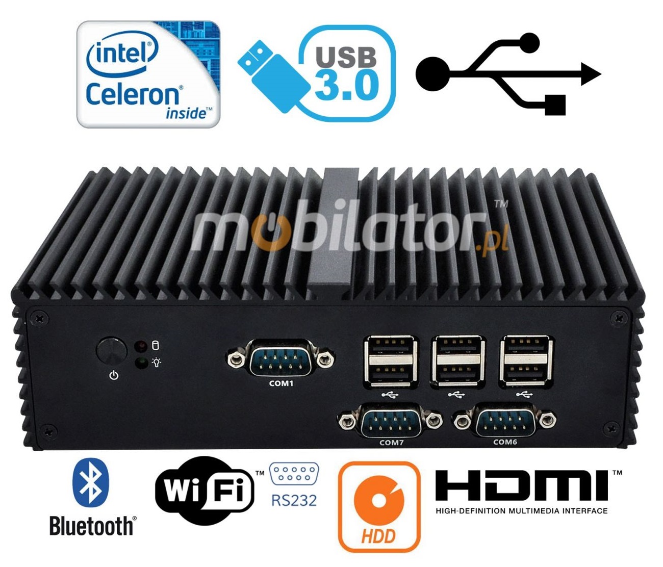 Odporny Mini Komputer Przemysowy Bezwentylatorowy MiniPC mBOX Q190X HDD WiFi Bluetooth